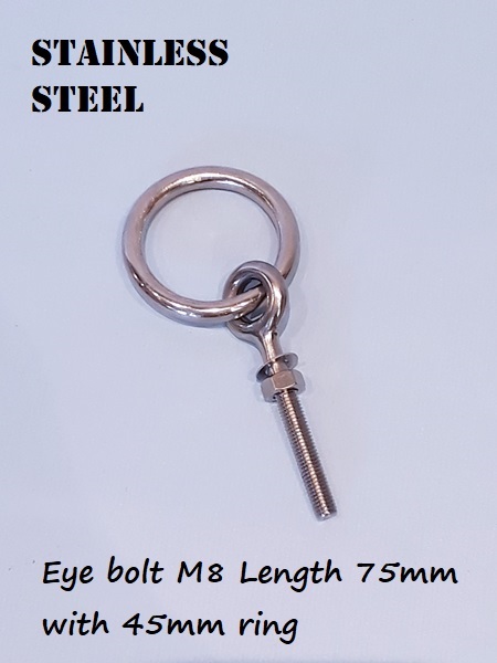 Stainless Steel Eye-bolt with ring length 75mm ring 45mm